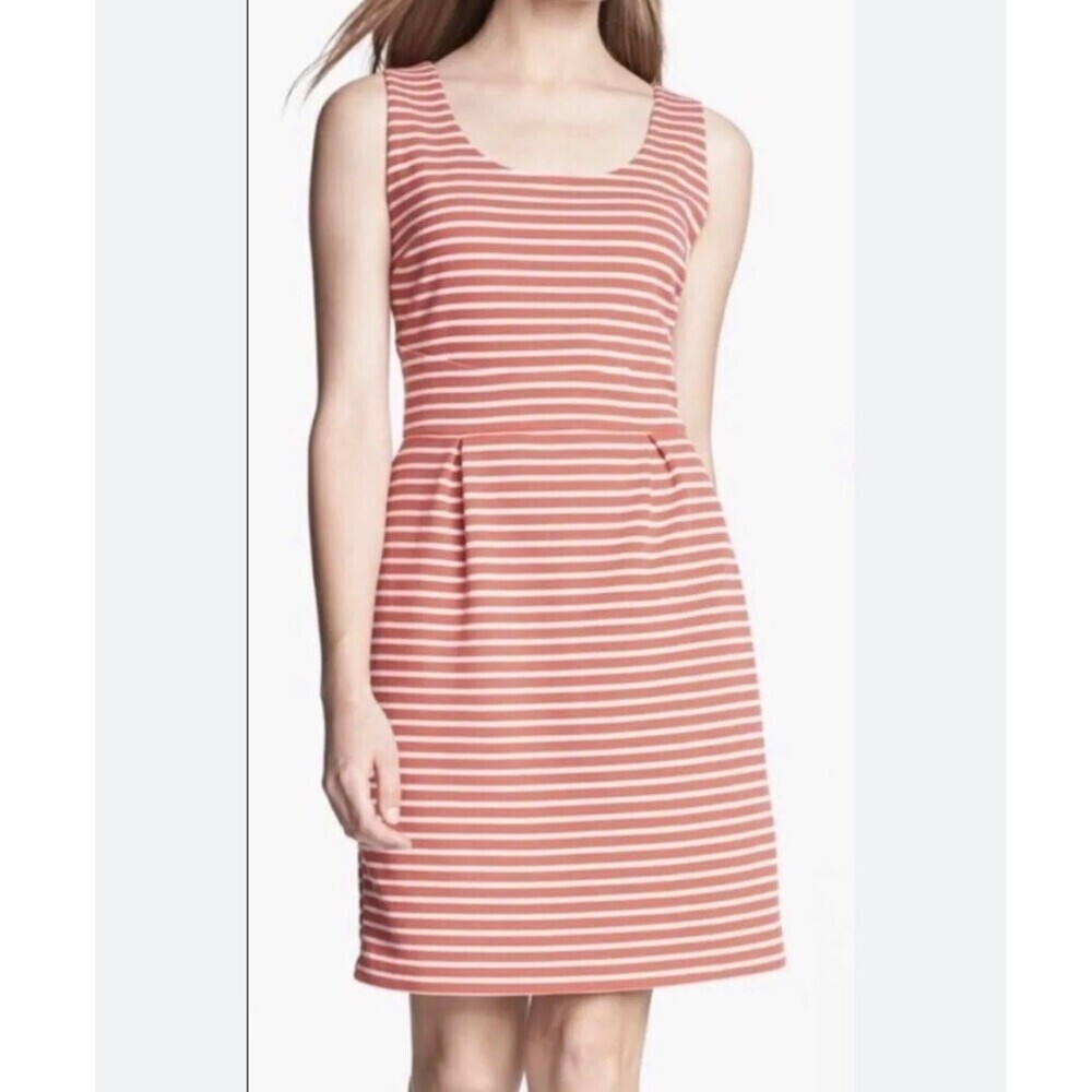 SUNDAY IN BROOKLYN Anthropologie Peach Striped Dress Orange White Sleeveless MD